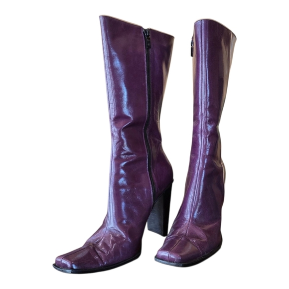 Vero Cuoio Shoes - Vero Cuoio Bolero Shiny Purple Leather Side Zip Heeled Boots 10